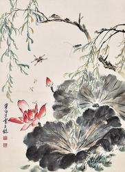  荷花蜻蜓 立轴 纸本