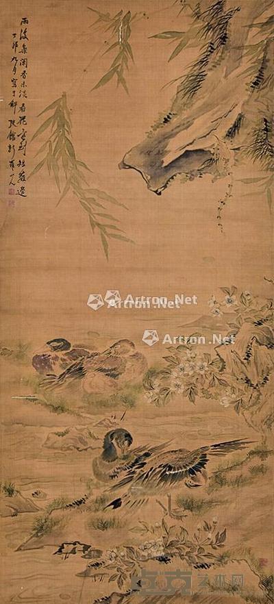 花鸟 立轴 绢本 110×49cm
