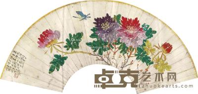  花卉 扇面镜片 纸本 18×56cm