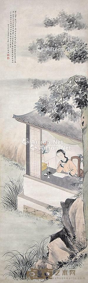 仕女 立轴 纸本 176×53cm