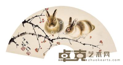  双兔 立轴 纸本 21×59cm