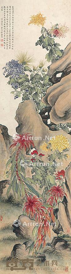 花卉 立轴 纸本 168×43cm