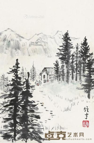 乡村风光 立轴 纸本 26×16cm