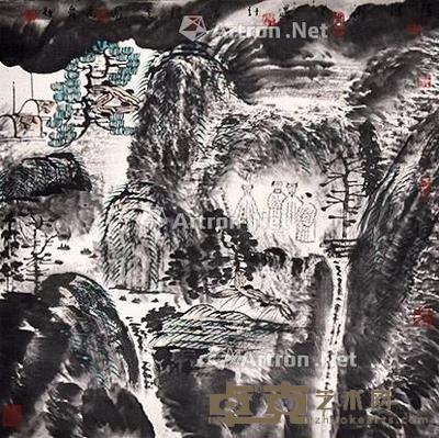 山水人物 镜片 纸本 67×67cm