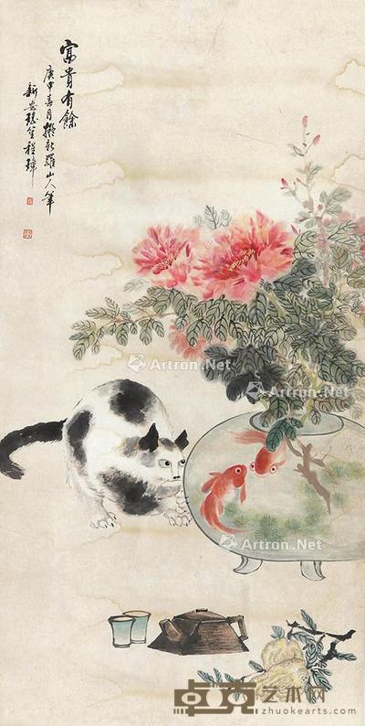 猫趣 镜片 纸本 132×65cm