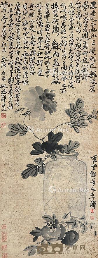  花卉 立轴 纸本 106×42cm