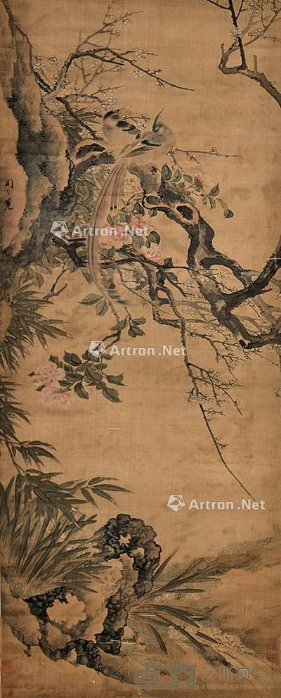 锦上添花 立轴 绢本 126×51cm