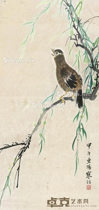 花鸟 镜框 纸本 67×34cm