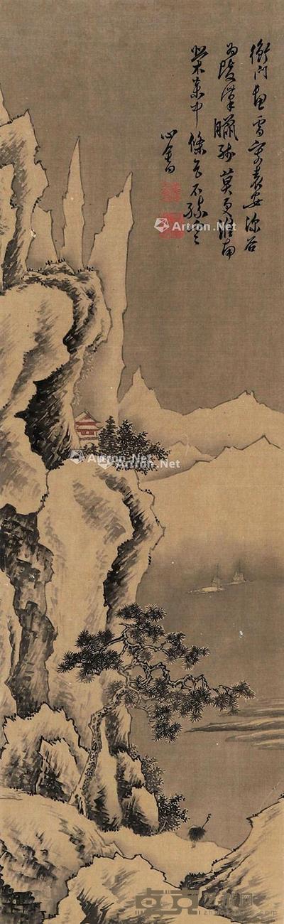  山水 立轴 绢本 68×21cm