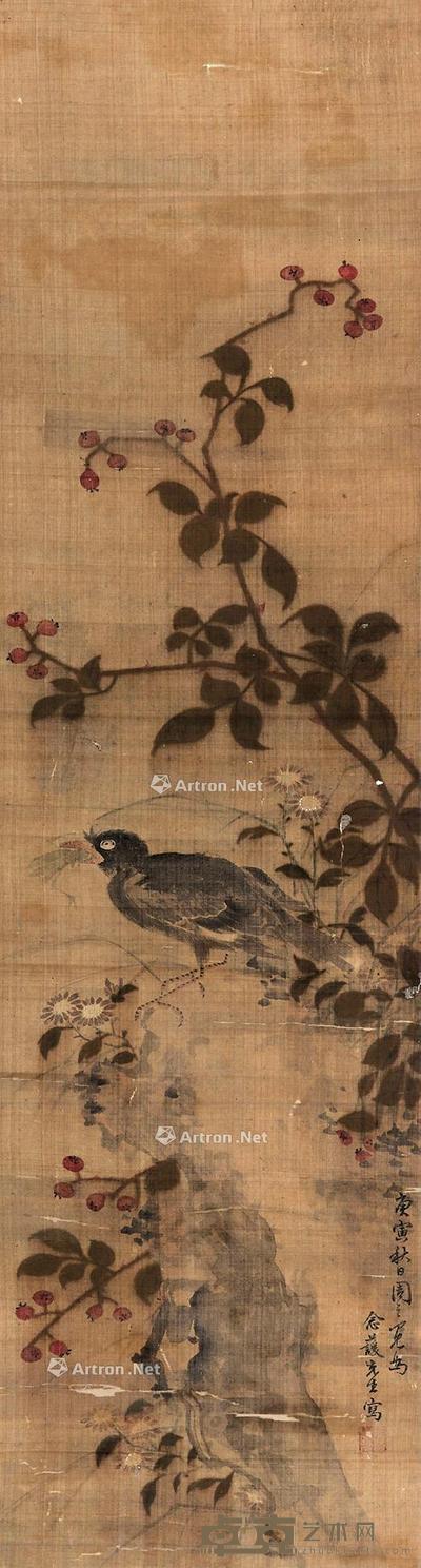 花鸟 立轴 绢本 95×26cm