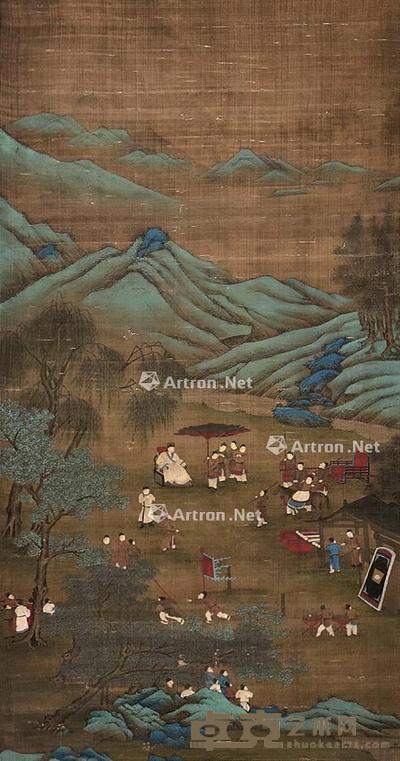 雅集图 立轴 绢本 95×48cm