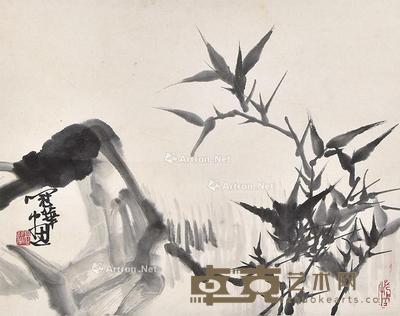 竹石图 立轴 纸本 38×48cm