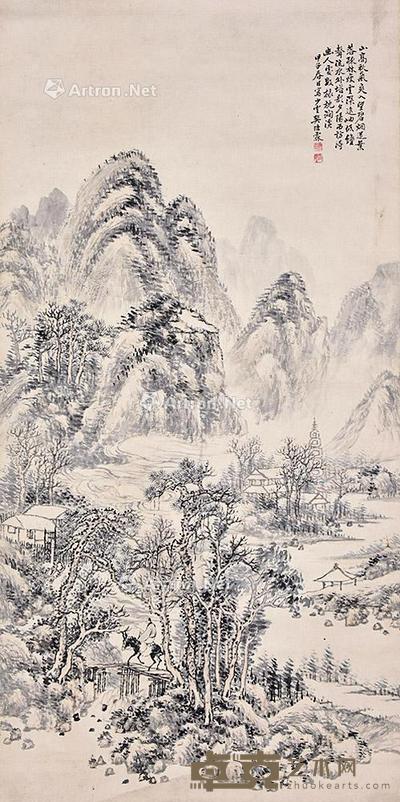 秋山行旅 立轴 纸本 131×65cm