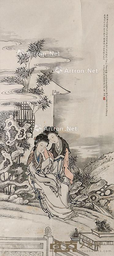 仕女二湘 镜框 纸本 136×58cm