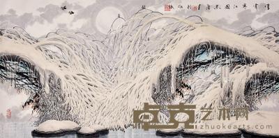  雪霁寒江图 镜片 纸本 68×136cm