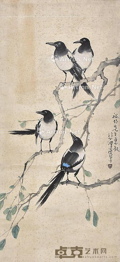 四喜图 立轴 纸本 67×31cm