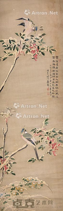 花鸟 立轴 绢本 124×37cm