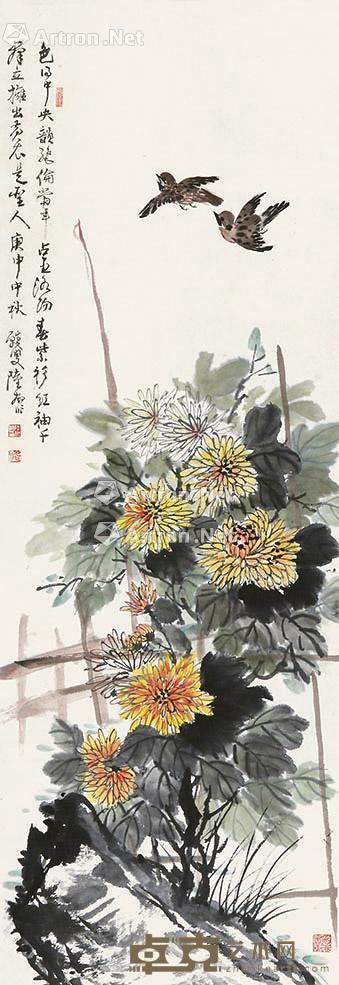 花卉 立轴 纸本 132×46cm