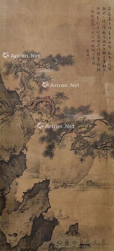 山水 镜框 绢本 57×26cm