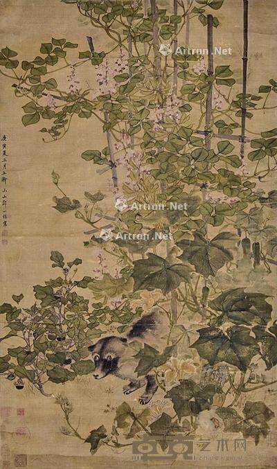 花卉 立轴 绢本 133×78cm