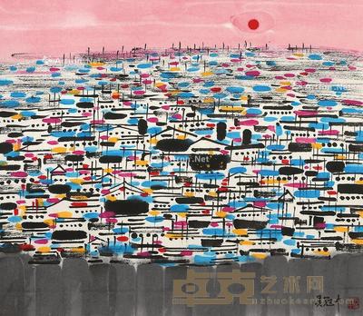  海上日出 镜片 纸本 68×59cm
