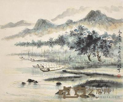 春江小景 立轴 纸本 38×46cm