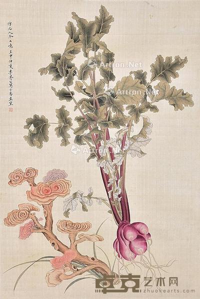 蔬果图 立轴 绢本 68×45cm