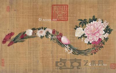  花卉 镜框 绢本 34×53cm