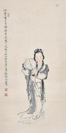  执扇仕女 立轴 纸本