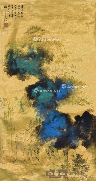 泼彩山水 镜片 泥金 86×45cm