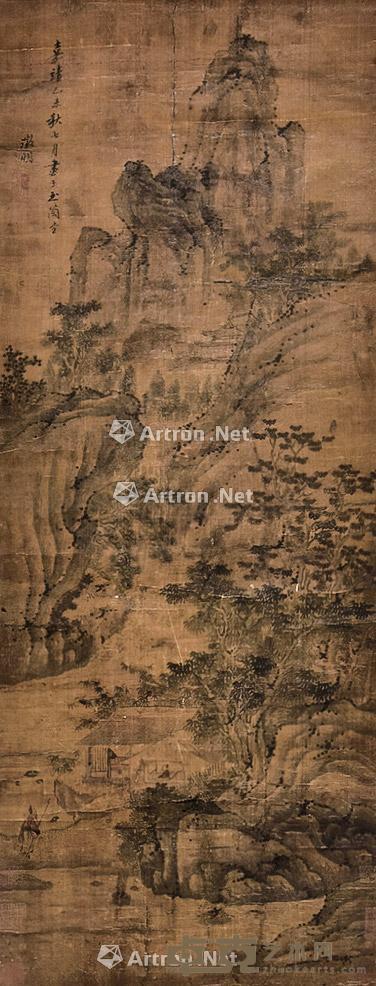  秋山访友 立轴 绢本 109×40cm
