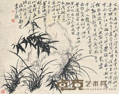 竹石图 立轴 纸本 77×98cm