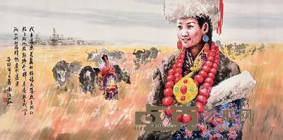 高原姑娘 镜片 纸本 68×138cm
