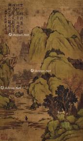  策杖访友 镜框 绢本
