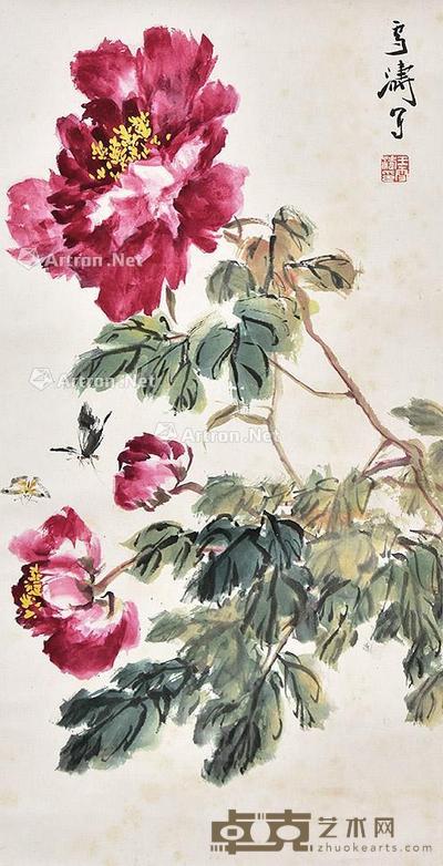 花蝶图 立轴 纸本 63×32cm