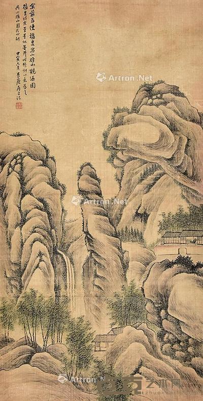 观瀑图 立轴 绢本 100×50cm