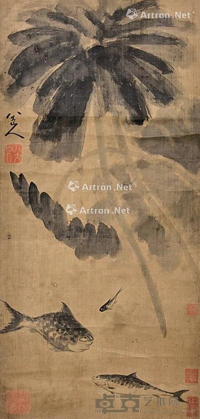 鱼乐图 立轴 绢本 75×35cm