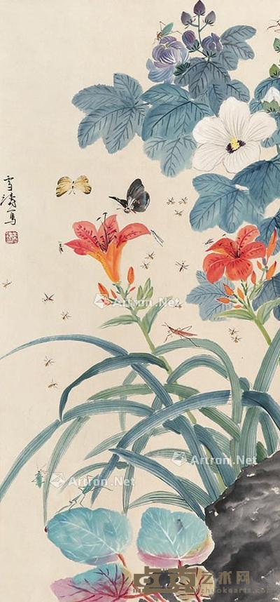 花蝶图 立轴 纸本 99×45cm
