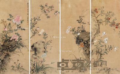  花卉 四屏立轴 纸本 122×49cm×4
