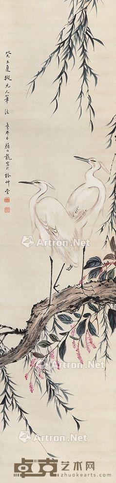 双鹤 立轴 纸本 135×33cm