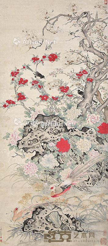 花鸟 立轴 纸本 136×60cm