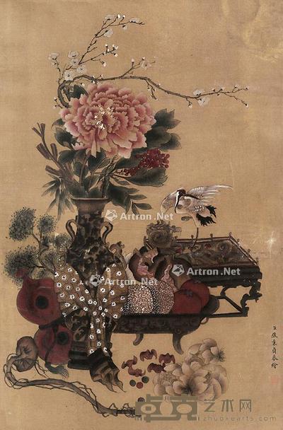花卉 立轴 绢本 61×40cm