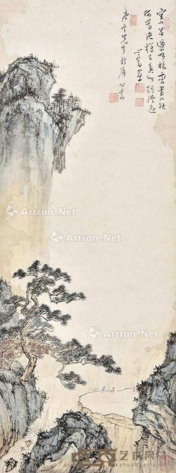 观瀑图 立轴 纸本 87×33cm