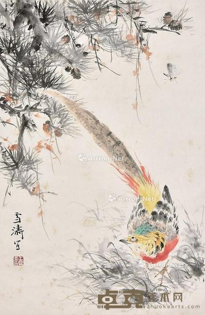 锦鸡 镜片 纸本 69×45cm