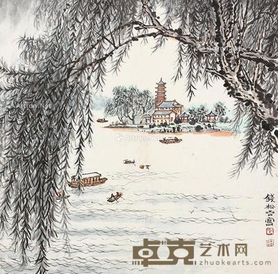 泛舟图 立轴 纸本 32×32cm