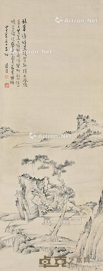 松山人家 立轴 绢本 106×40cm