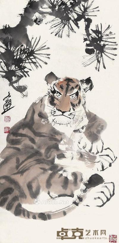 老虎 立轴 纸本 97×48cm