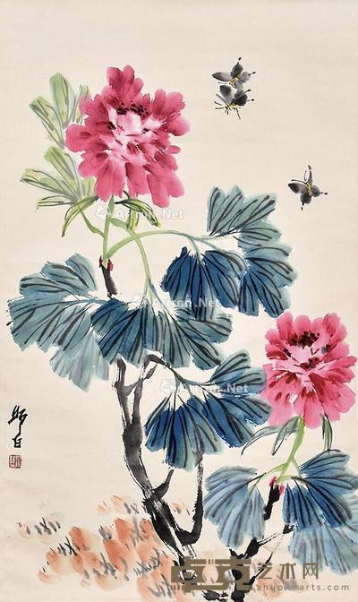 花蝶图 立轴 纸本 94×60cm