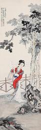  桐荫仕女 立轴 纸本