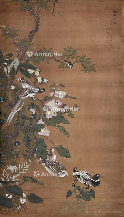 池塘清趣 立轴 绢本 122×70cm
